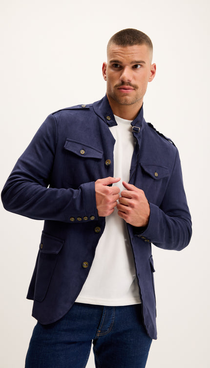Microsuede Lightweight Safari Jacket - Navy