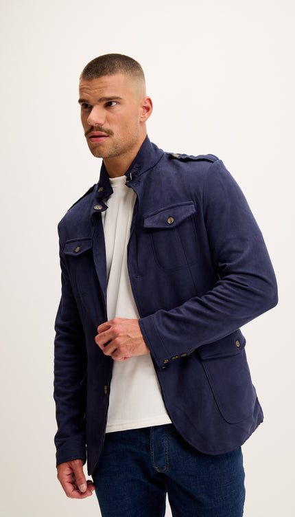 Microsuede Lightweight Safari Jacket - Navy