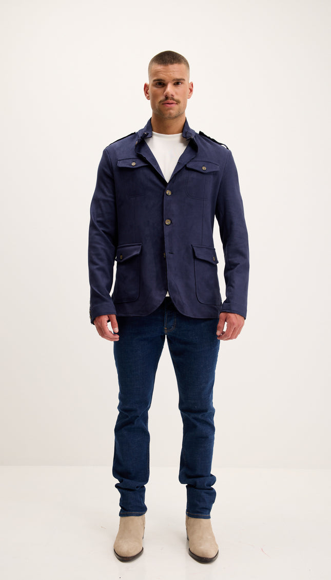 Microsuede Lightweight Safari Jacket - Navy