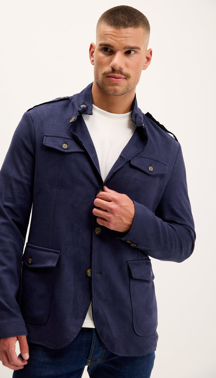 Microsuede Lightweight Safari Jacket - Navy