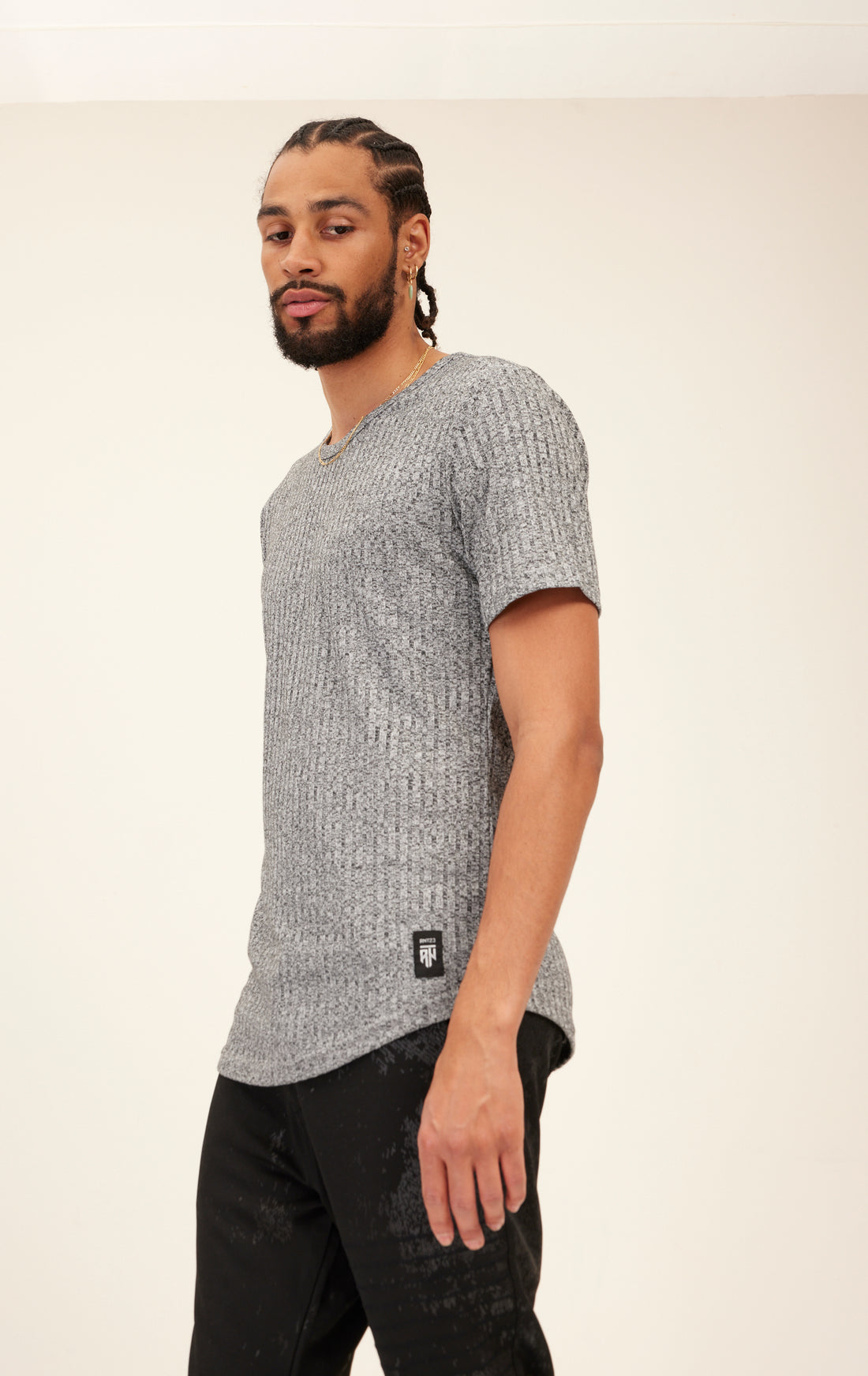 N° 6305 CREW NECK RIBBED MUSCLE KNIT TEE -GREY