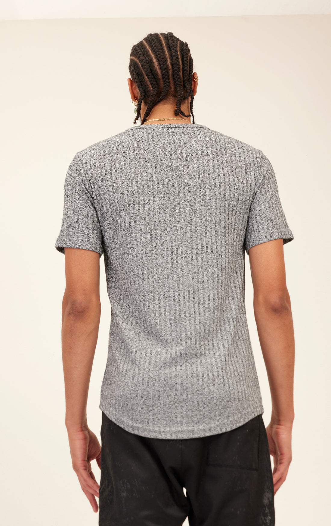N° 6305 CREW NECK RIBBED MUSCLE KNIT TEE -GREY