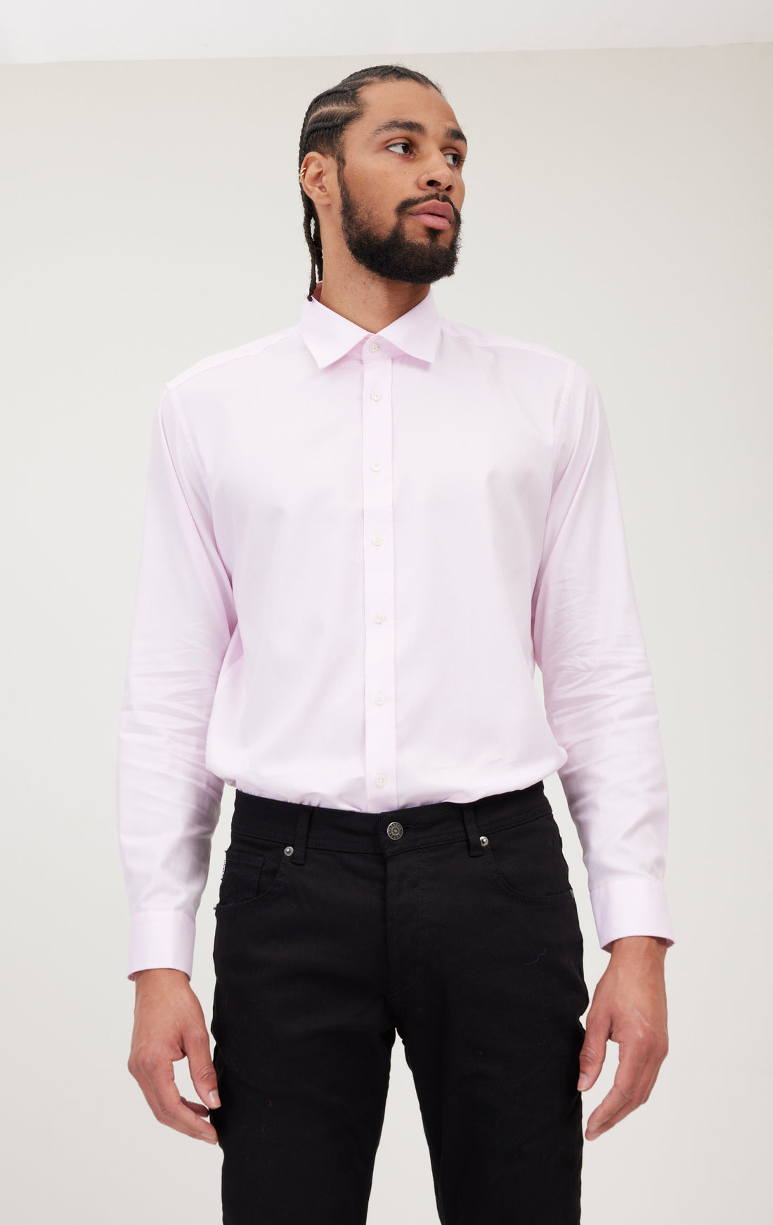 Camicia elegante strutturata con collo ampio - Rosa chiaro
