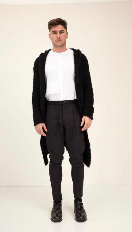 Fuzzy Long Cardigan - Black