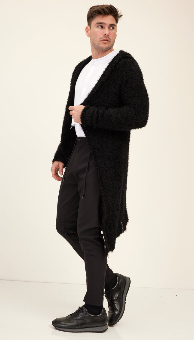 Fuzzy Long Cardigan - Black