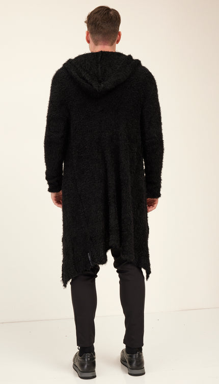 Fuzzy Long Cardigan - Black