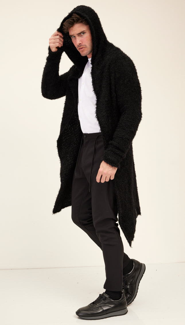 Fuzzy Long Cardigan - Black