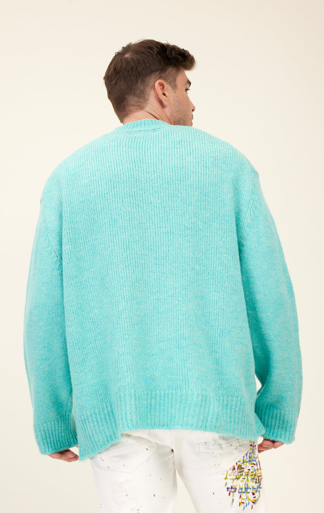 Nr. 9981 Flauschiger Pullover aus Wollmischung – Türkis