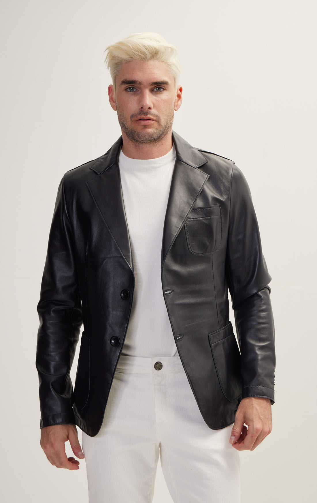 N° 5668 - RAW-EDGE FITTED LEATHER JACKET - BLACK