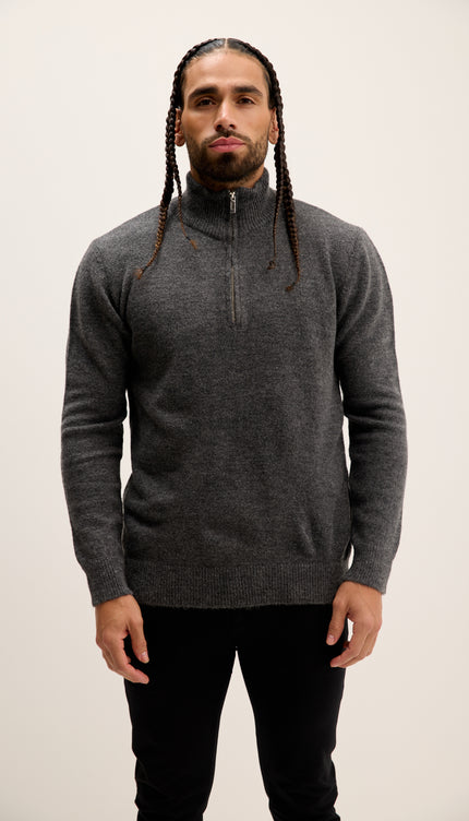 Zippered Collar Sweater - Anthracite