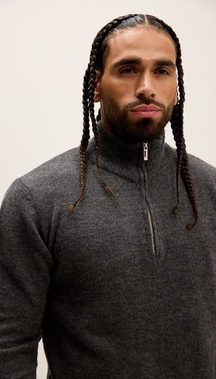 Zippered Collar Sweater - Anthracite