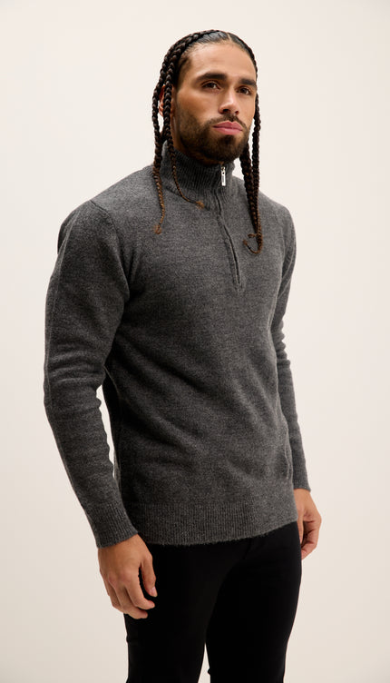 Zippered Collar Sweater - Anthracite