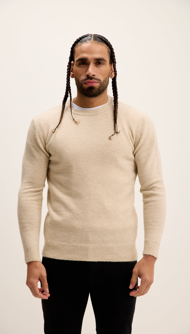 Crew Neck Preppy Fit Sweater - Stone