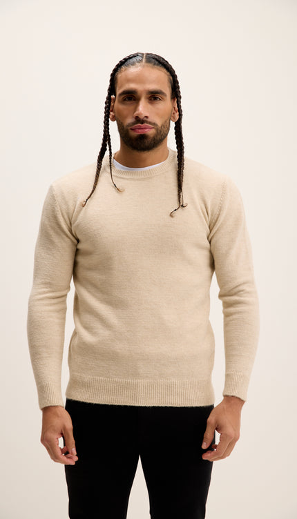 Crew Neck Preppy Fit Sweater - Stone