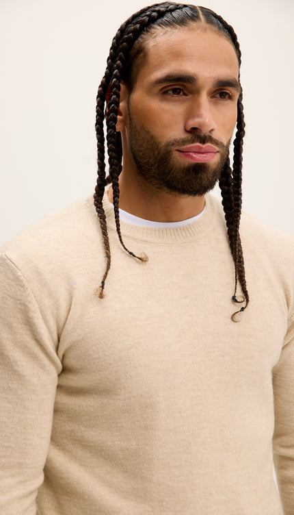 Crew Neck Preppy Fit Sweater - Stone