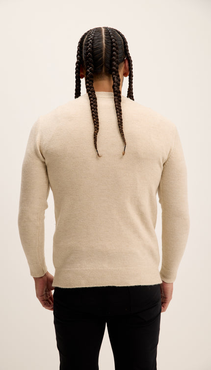 Crew Neck Preppy Fit Sweater - Stone