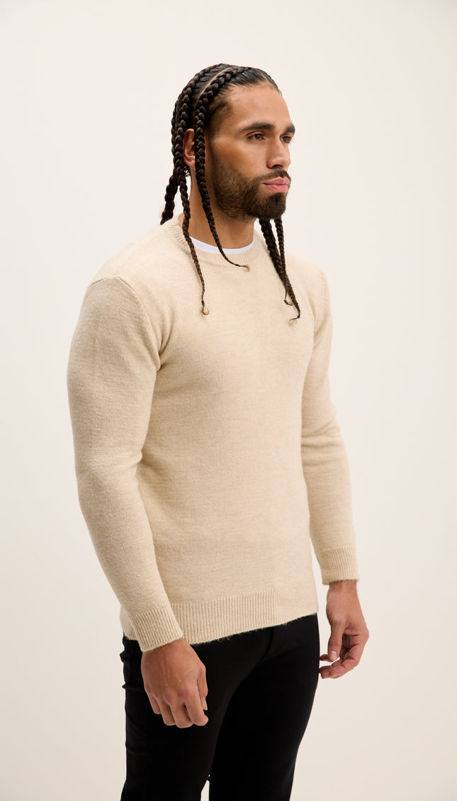 Crew Neck Preppy Fit Sweater - Stone