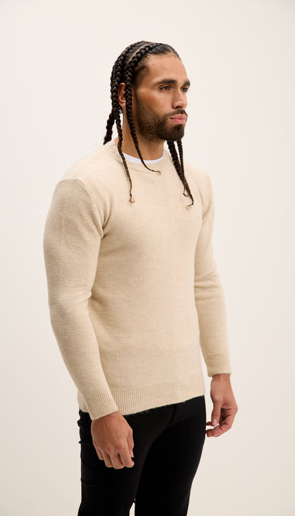 Crew Neck Preppy Fit Sweater - Stone