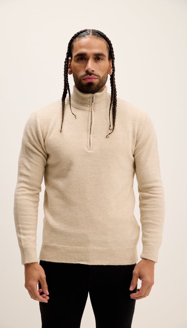 Zippered Collar Sweater - Stone