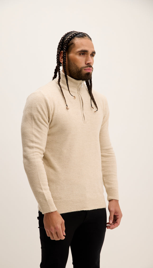 Zippered Collar Sweater - Stone