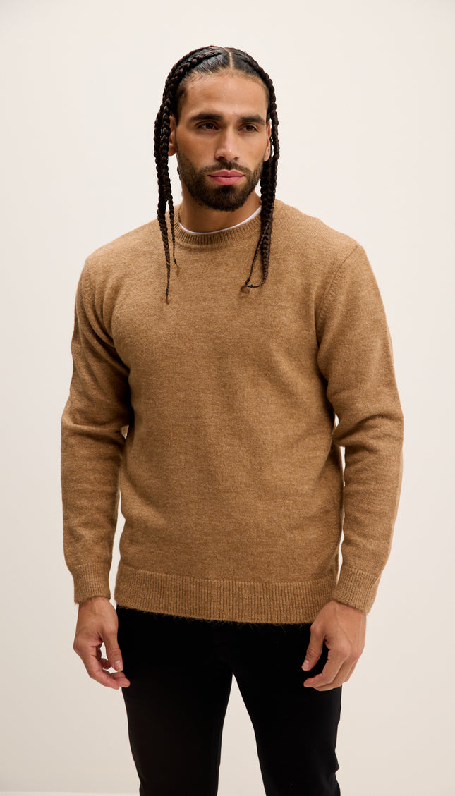 Crew Neck Preppy Fit Sweater - Camel