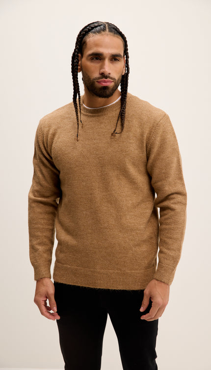 Crew Neck Preppy Fit Sweater - Camel