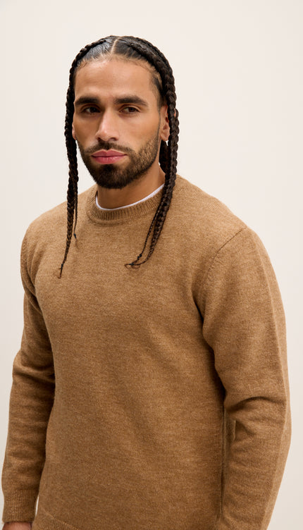 Crew Neck Preppy Fit Sweater - Camel