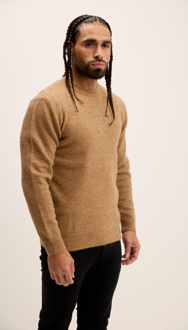 Crew Neck Preppy Fit Sweater - Camel