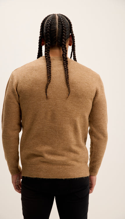 Crew Neck Preppy Fit Sweater - Camel