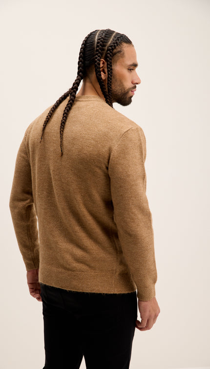 Crew Neck Preppy Fit Sweater - Camel