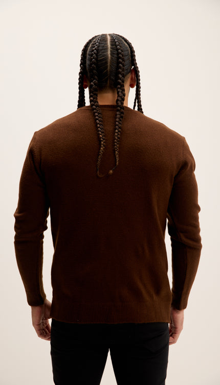 Crew Neck Preppy Fit Sweater - Brown