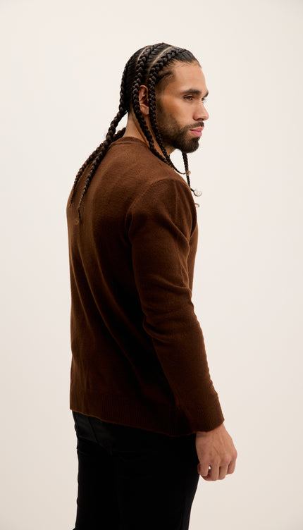 Crew Neck Preppy Fit Sweater - Brown