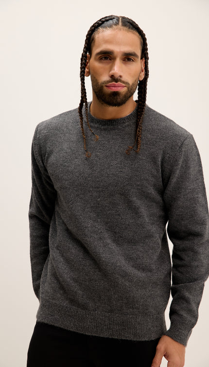 Crew Neck Preppy Fit Sweater - Anthracite