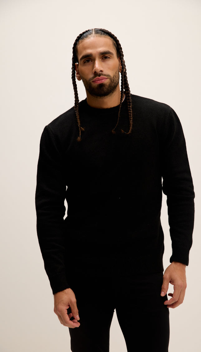 Crew Neck Preppy Fit Sweater - Black