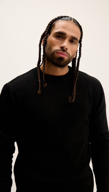 Crew Neck Preppy Fit Sweater - Black