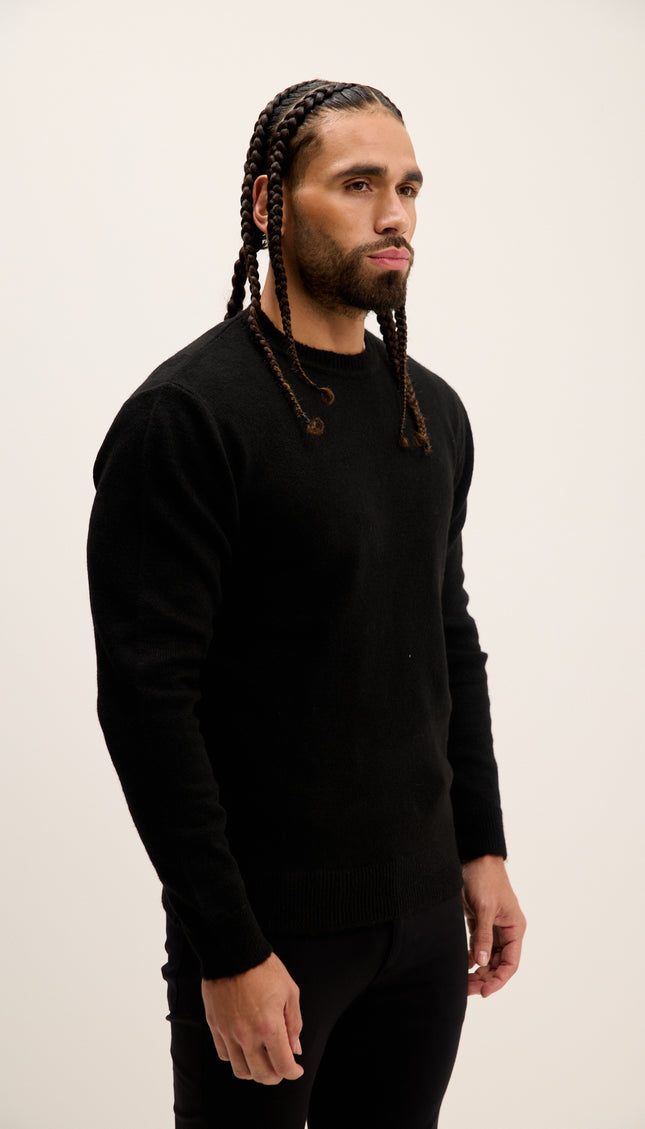 Crew Neck Preppy Fit Sweater - Black