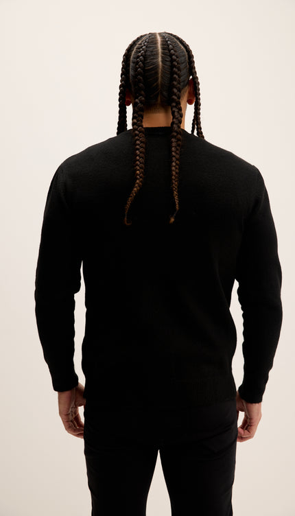 Crew Neck Preppy Fit Sweater - Black