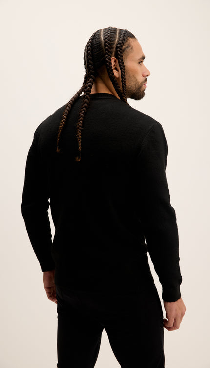 Crew Neck Preppy Fit Sweater - Black