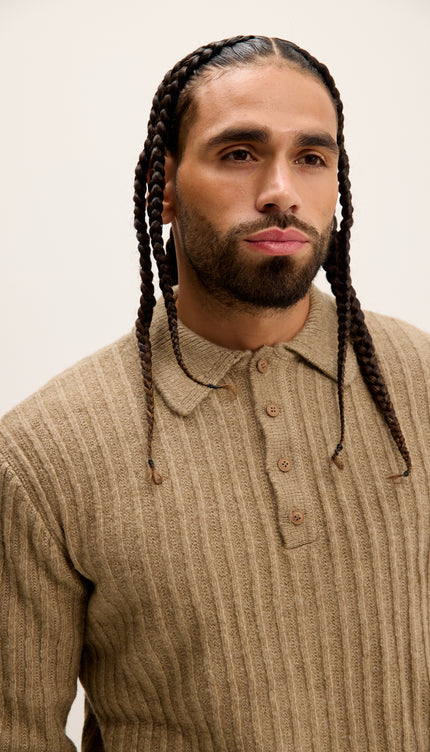 Button Collar Ribbed Sweater - Vizon