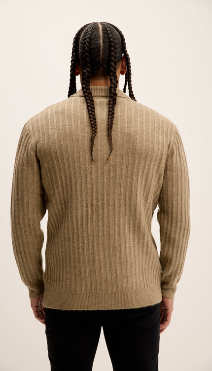 Button Collar Ribbed Sweater - Vizon