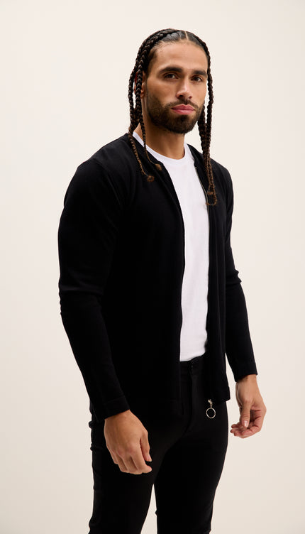 Full Zip Closure Cardigan - Black