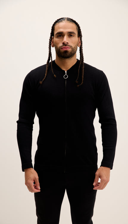 Full Zip Closure Cardigan - Black