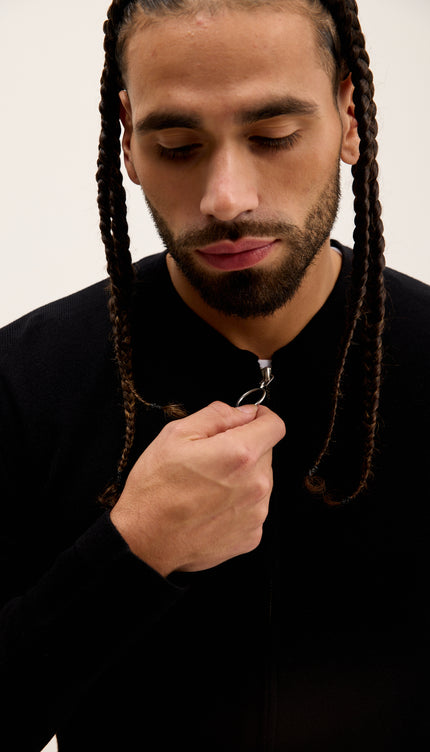 Full Zip Closure Cardigan - Black