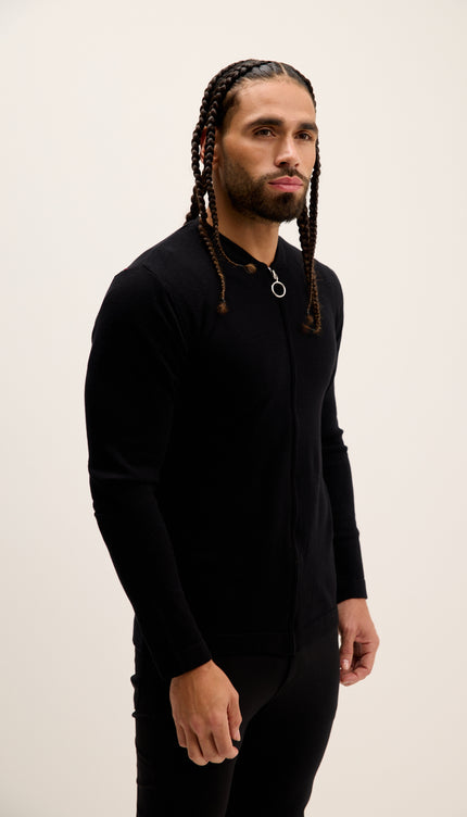 Full Zip Closure Cardigan - Black