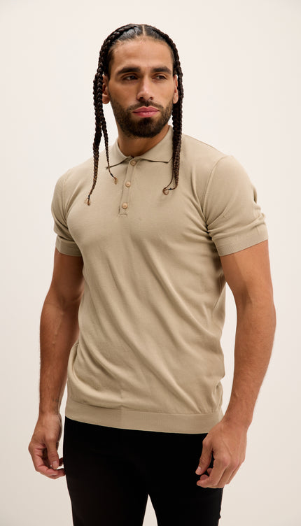 Polo léger à boutons ton sur ton - Beige foncé