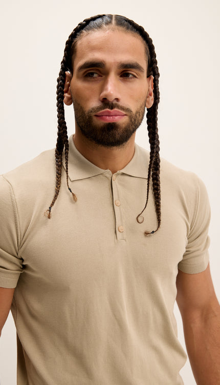 Polo léger à boutons ton sur ton - Beige foncé