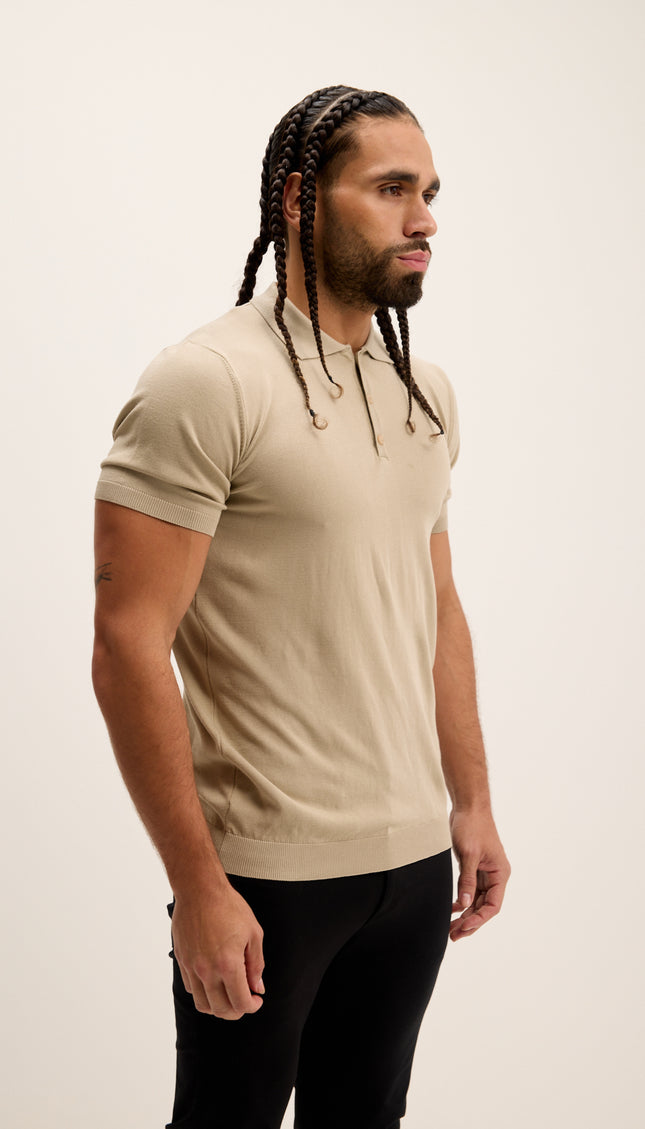 Lightweight Tonal-button Polo Tee - Dark Beige