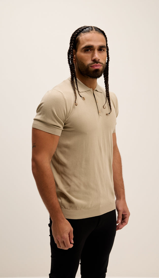 Lightweight Tonal-button Polo Tee - Dark Beige