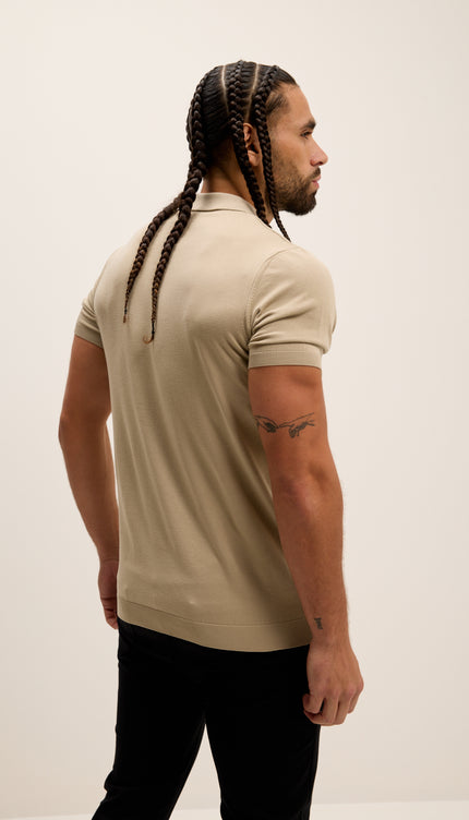 Polo léger à boutons ton sur ton - Beige foncé