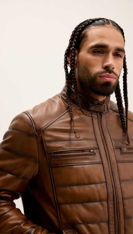 Roadster Stepplederjacke - Braunton